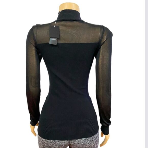 COPY - NWT Bebe Rhinestone Logo Mock Neck Sweater w / Sexy Mesh Long Sleeve Bla… - Picture 4 of 5